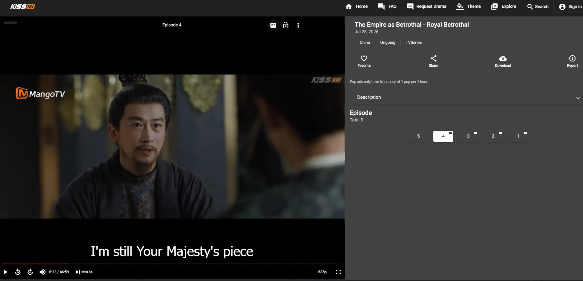 Kisskh video player with playback controls and episode list